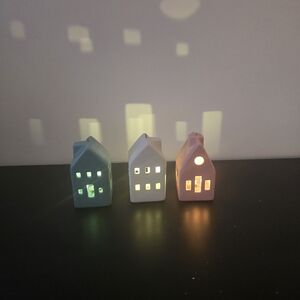 Set of Three Ceramic House Lanterns